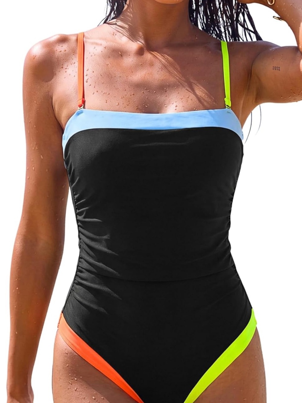 One Piece Swimsuit Color Block Square Neck M. 2803/bb17-1:v